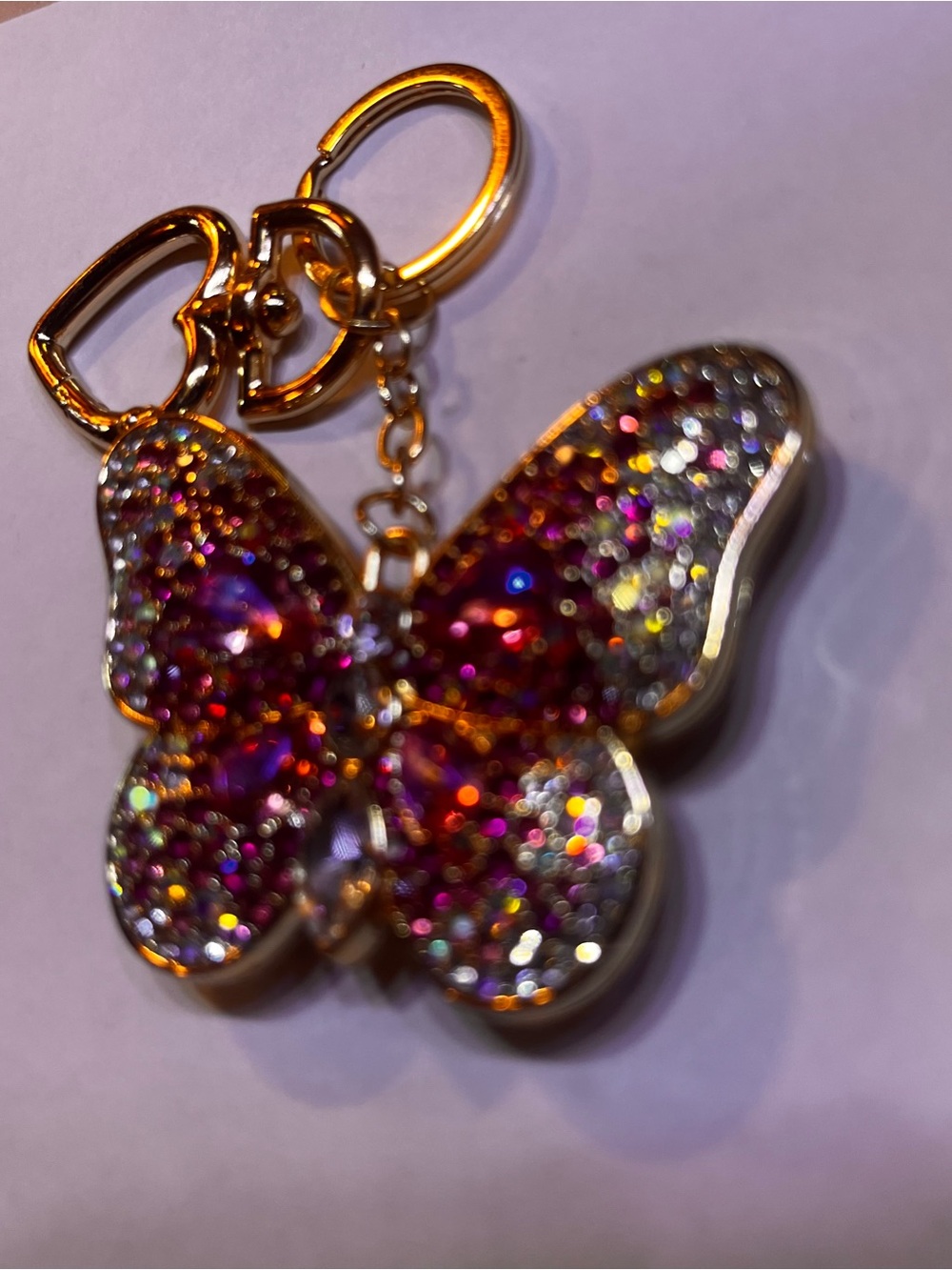 Crystal Butterfly Keychain in Fuchsia Pink Gold Butterfly bag charm Butterflies
